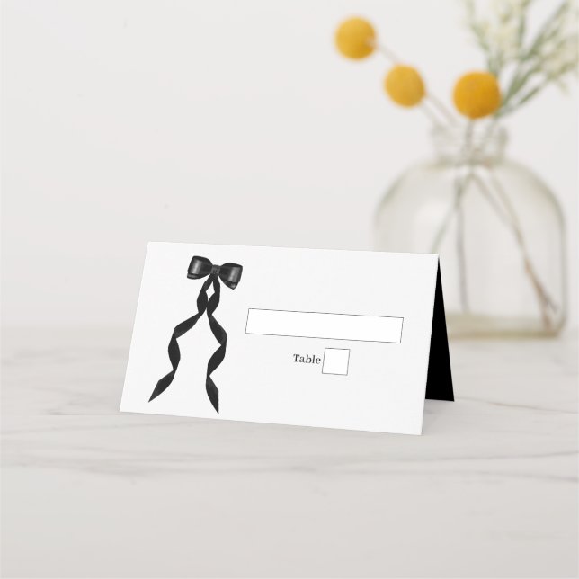 Tarjeta De Asiento Cinta de vaca negra formal matrimonio elegante (Anverso)