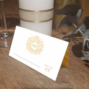 Tarjeta De Asiento Círculo naranja y marrón de hojas dibujadas boda