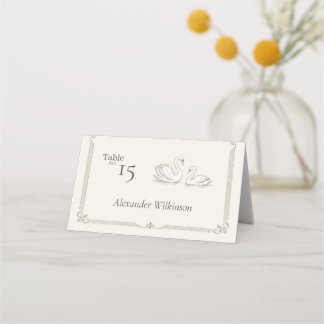Tarjeta De Asiento Cisne Elegante | Boda con Estilo de Antiguo Dinero