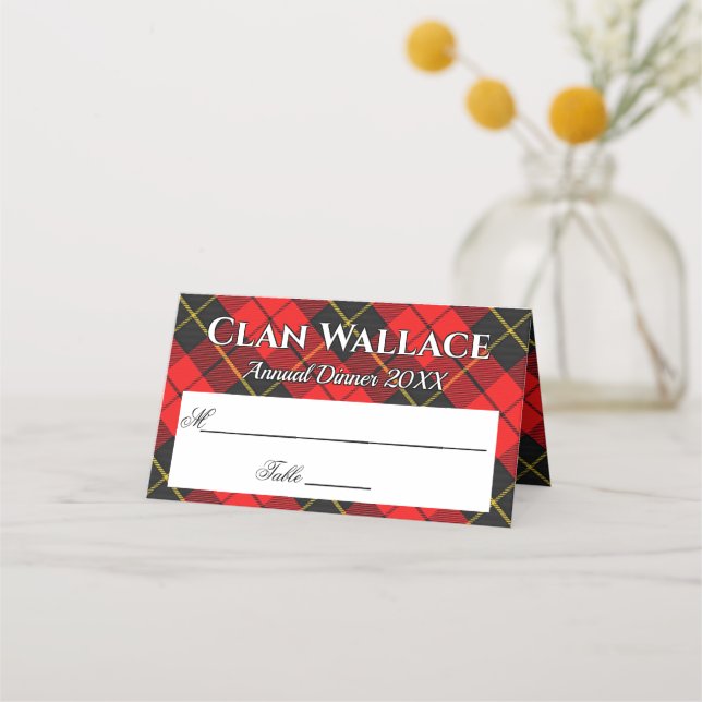 Tarjeta De Asiento Clan Wallace Rojo y Black Tartan Motto (Anverso)