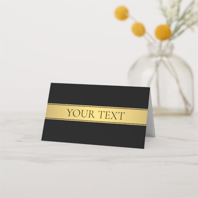 Tarjeta De Asiento Clásica Faux Gold Stripe & Black Background o DIY (Anverso)