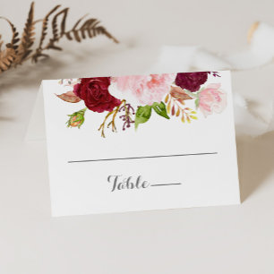 Tarjeta De Asiento Clásico Boda Tropical Negro y Borgoña