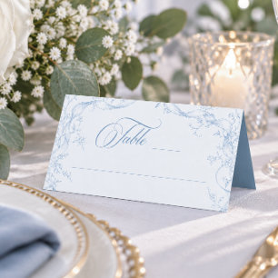 Tarjeta De Asiento Clásico Corona Floral Azul Vintage Boda