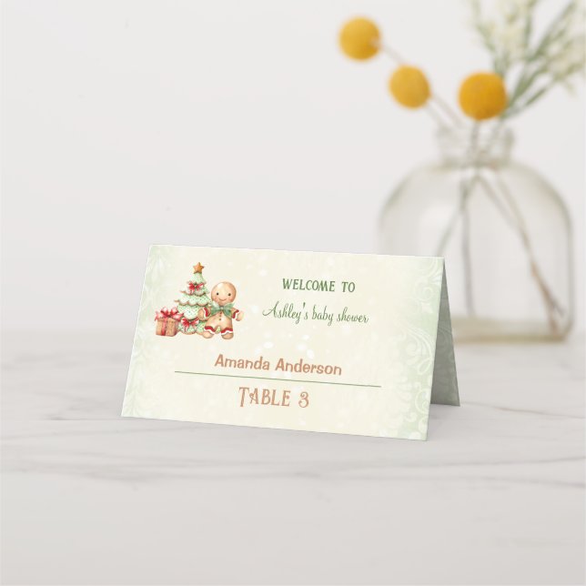 Tarjeta De Asiento Clásico Navidades de pan de jengibre Baby Shower T (Anverso)