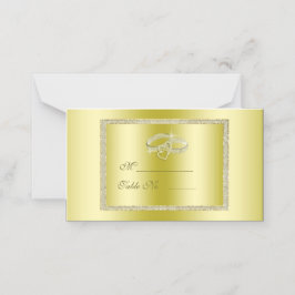Tarjeta De Asiento Clásico Purpurina de oro y anillos Bodas