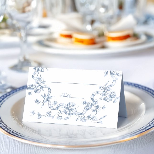 Tarjeta De Asiento  Classic French Blue Flowers & Ribbons Wedding (Subido por el creador)