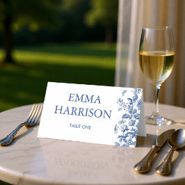 Tarjeta De Asiento Classic French Blue Toile Wedding Folded