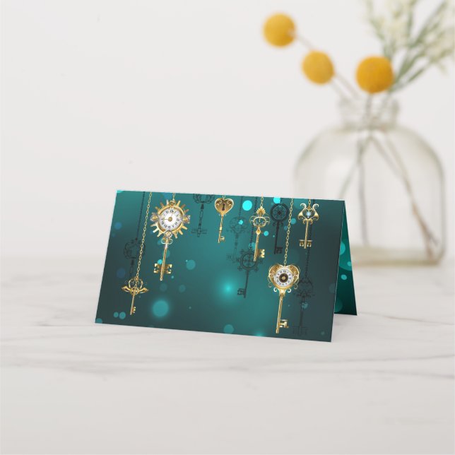 Tarjeta De Asiento Claves de esqueleto antiguas sobre fondo verde (Anverso)