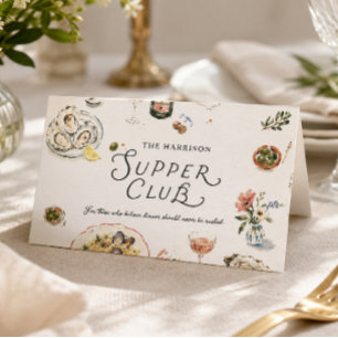 Tarjeta De Asiento Club de Cena Costero Caprichoso Acuarela