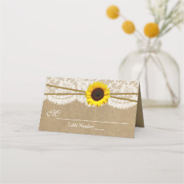 Tarjeta De Asiento Colección de Bodas Kraft, Lace & Sunflower