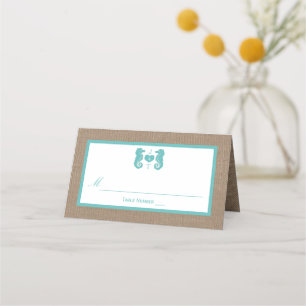 Tarjeta De Asiento Colección de Bodas Turquoise Seahorse Burlap Beach