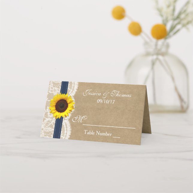 Tarjeta De Asiento Colección Kraft, Lace & Sunflower - Armada (Anverso)