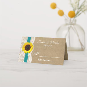 Tarjeta De Asiento Colección Kraft, Lace & Sunflower - Verde azulado