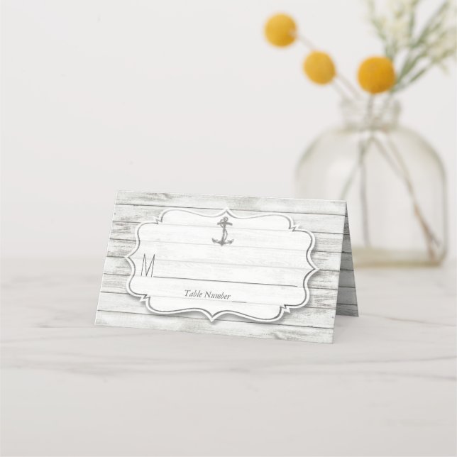 Tarjeta De Asiento Colección Nautical Whitewashed Wood Beach Wedding (Anverso)