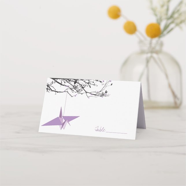 Tarjeta De Asiento Colgando papel de Lilac Origami grúa Boda asiático (Anverso)