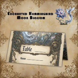 Tarjeta De Asiento Colibrí encantado y flor de luna.