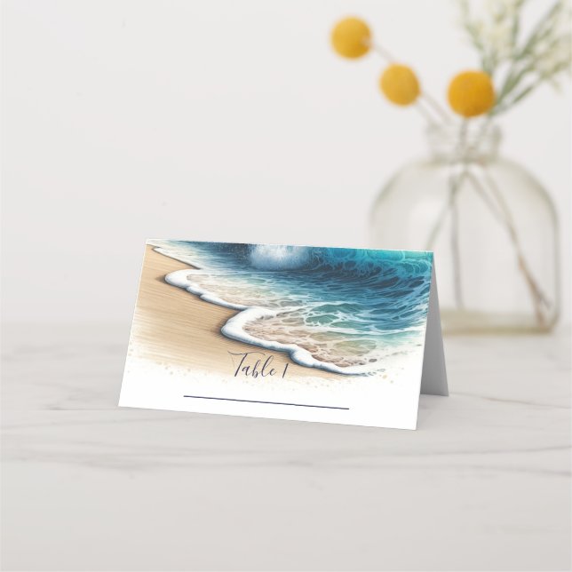 Tarjeta De Asiento Colocación de casamiento de olas oceánicas en play (Anverso)
