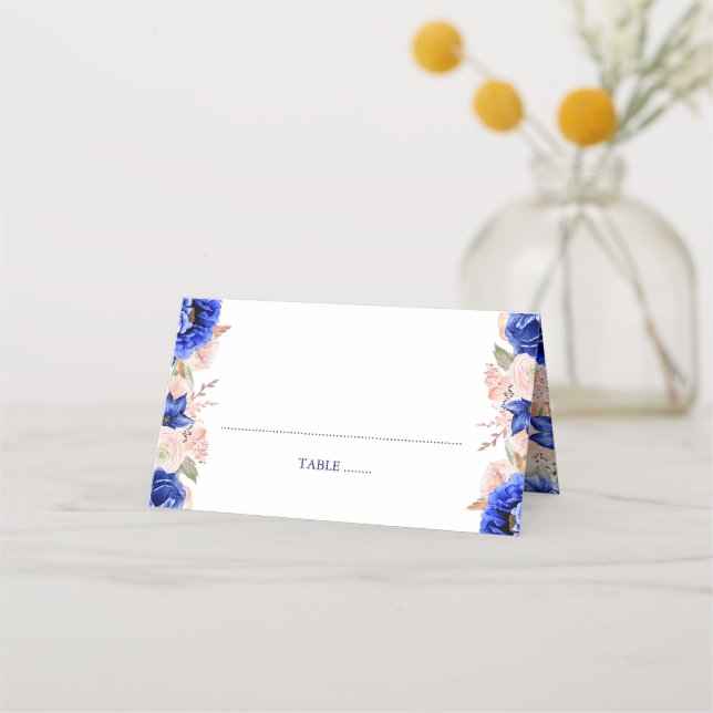 Tarjeta De Asiento Color floral azul y rosa (Anverso)
