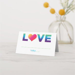 Tarjeta De Asiento Colores Arcoíris Corazón Boda Amor