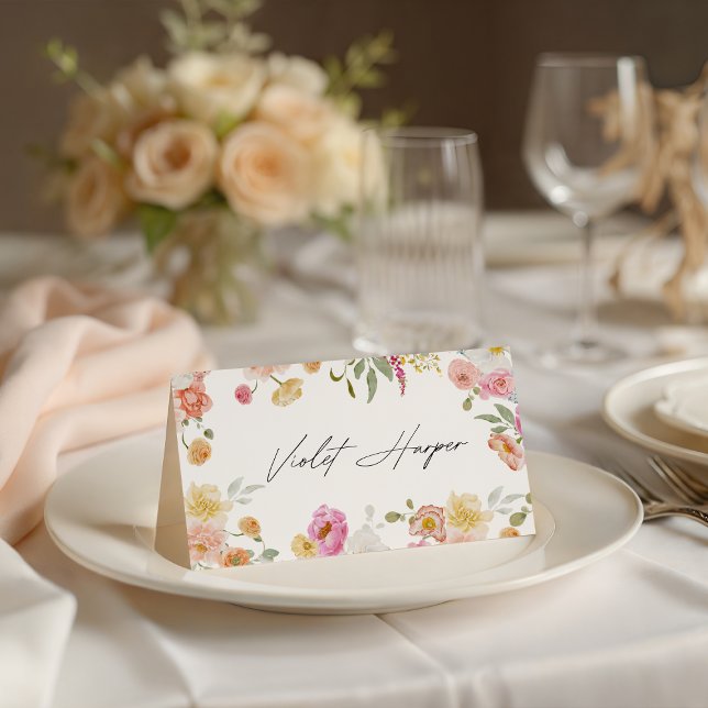 Tarjeta De Asiento Colorful Garden Flowers Wedding  (Subido por el creador)