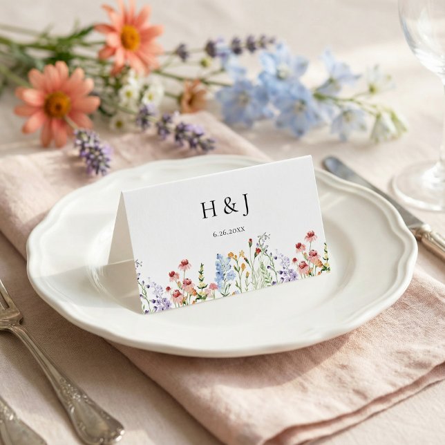 Tarjeta De Asiento Colorful Meadow Wildflower Wedding  (Subido por el creador)