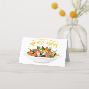 Tarjeta De Asiento Coma tus verduras Cita cuenco de ensaladas frescas
