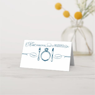 Tarjeta De Asiento Comer Beber y Estar Casado Monograma de Boda Navy