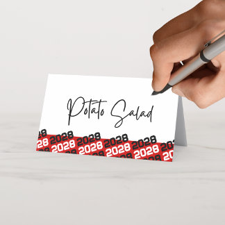 Tarjeta De Asiento Comida plegable del año negro rojo de graduación o