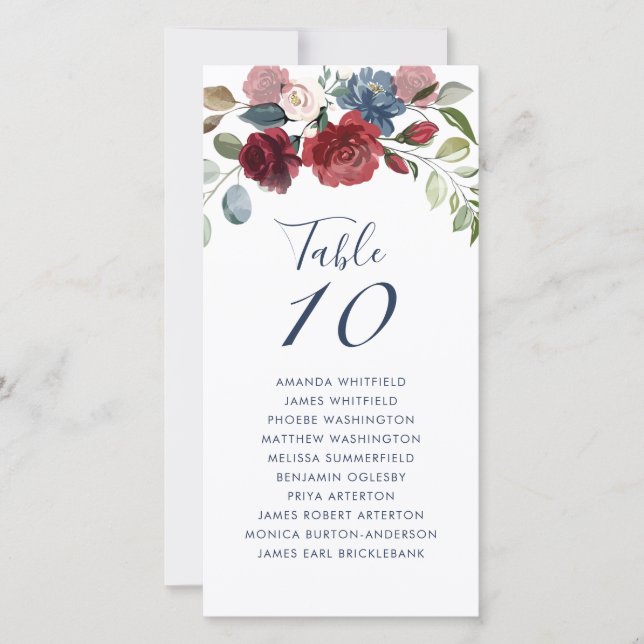 Tarjeta de asiento con número de mesa de Boda flor (Anverso)