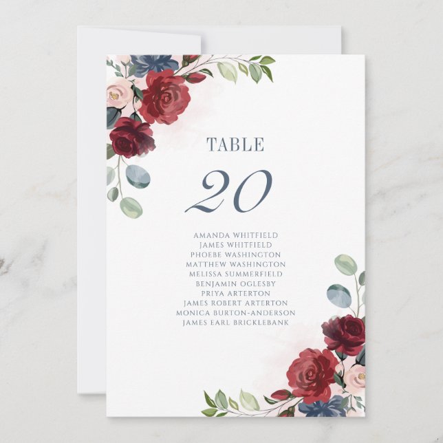 Tarjeta de asiento con número de mesa de Boda flor (Anverso)