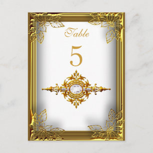 Tarjeta de asiento con número de mesa de oro blanc