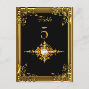 Tarjeta de asiento con número de mesa de oro negro