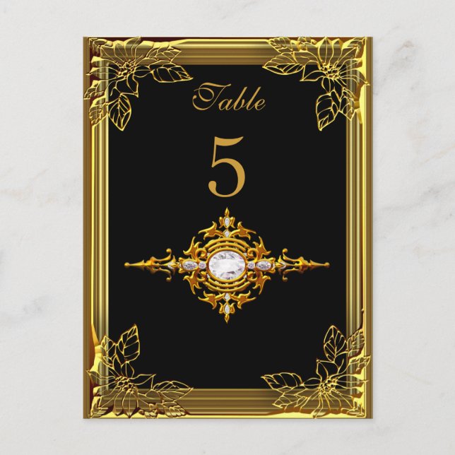 Tarjeta de asiento con número de mesa de oro negro (Anverso)