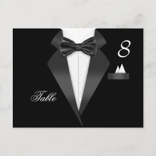 Tarjeta de asiento con número de mesa negro esmoqu