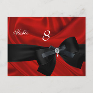Tarjeta de asiento con número de mesa rojo y negro