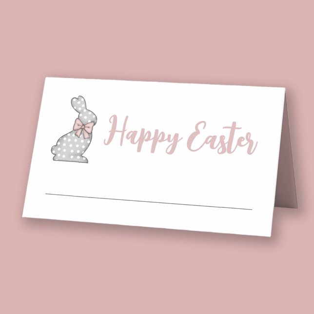 Tarjeta De Asiento Conejo rosa lindo Feliz Pascua (Cute Pink Bunny Happy Easter Place Card)