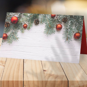 Tarjeta De Asiento Cones y ornamentos de pino navidades   Vacaciones