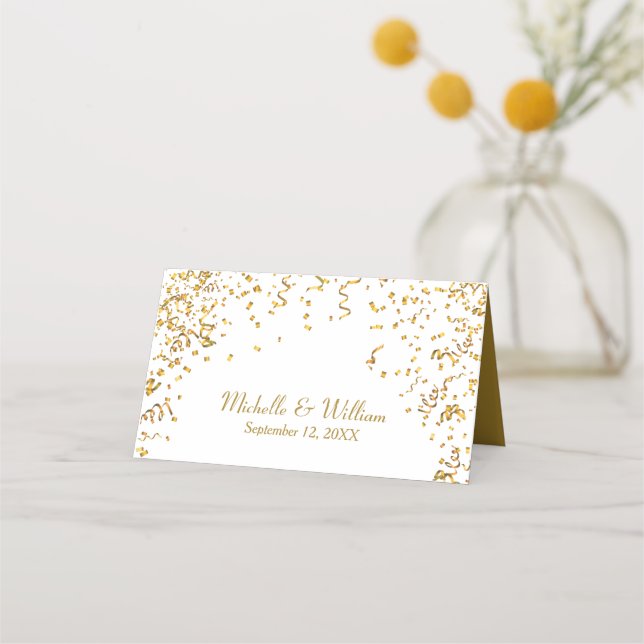 Tarjeta De Asiento Confetti de cinta dorada (Anverso)