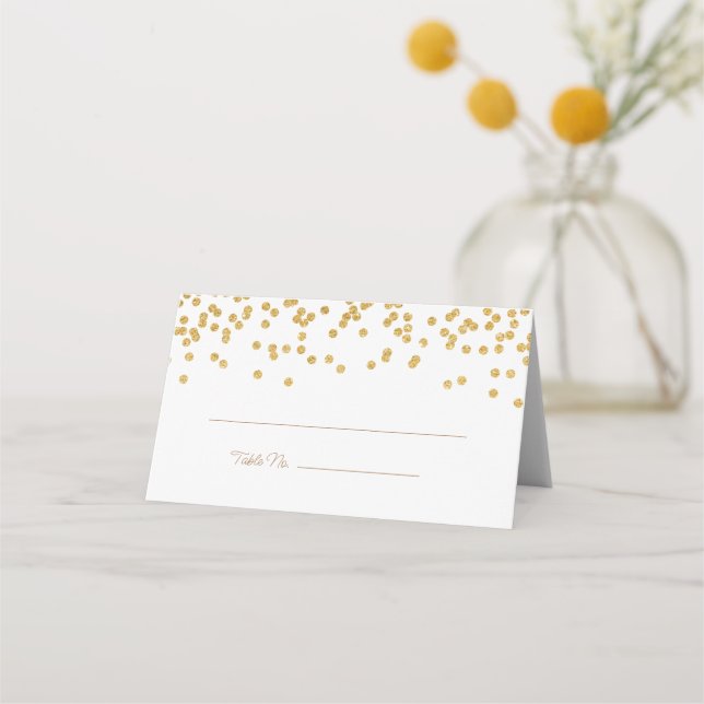 Tarjeta De Asiento Confetti de oro elegante (Anverso)