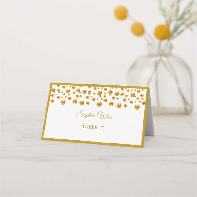 Tarjeta De Asiento Confetti de oro elegante (Anverso)