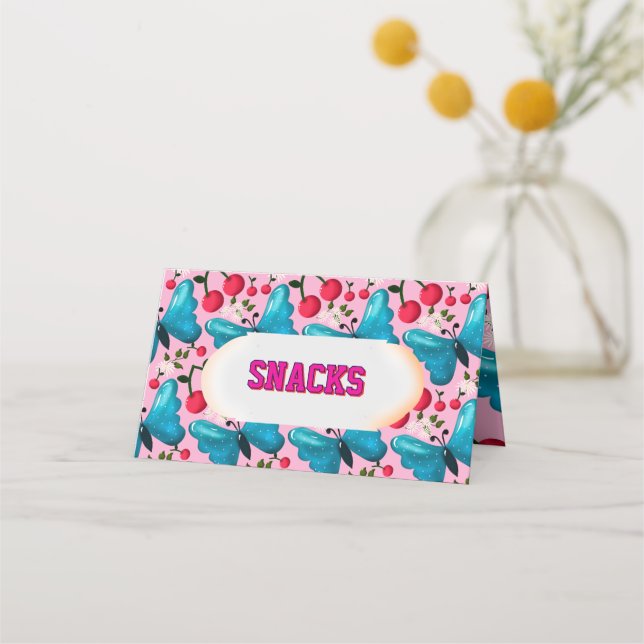 Tarjeta De Asiento Conjunto de fiesta con estampado floral de maripos (Anverso)