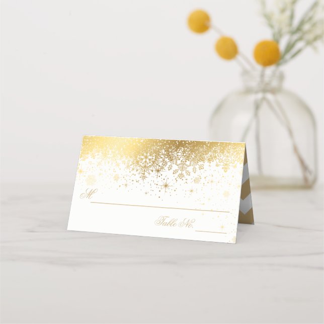 Tarjeta De Asiento Copos de nieve blancos y dorados con estilo (Anverso)
