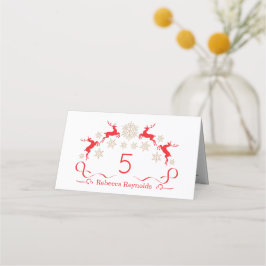 Tarjeta De Asiento Copos de nieve dorados y Navidades de renos