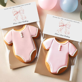 Tarjeta De Asiento Coqueta de Bow Rosado Cumpleaños Favor Bag Topper