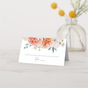 Tarjeta De Asiento Coral Peach Peonies Script Boda
