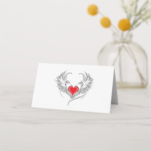 Tarjeta De Asiento Corazón de Ángel Rojo con alas (Anverso)