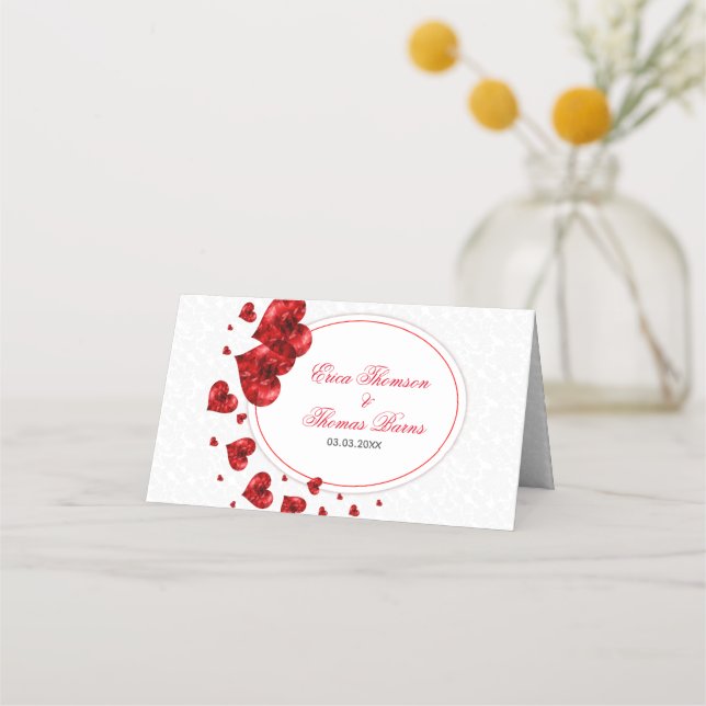 Tarjeta De Asiento Corazones Florales Rojas (Reverso)