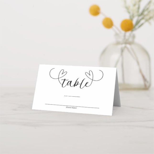 Tarjeta De Asiento Corazones modernos Tabla de Bodas mínimos en blanc (Anverso)
