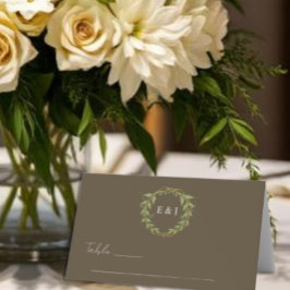 Tarjeta De Asiento Corona Botánica Boda Tonos Terrosos