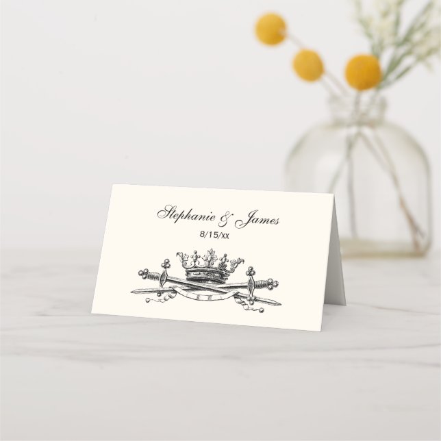 Tarjeta De Asiento Corona CrosCrosCrosed Sabers Place Card Escort Car (Anverso)